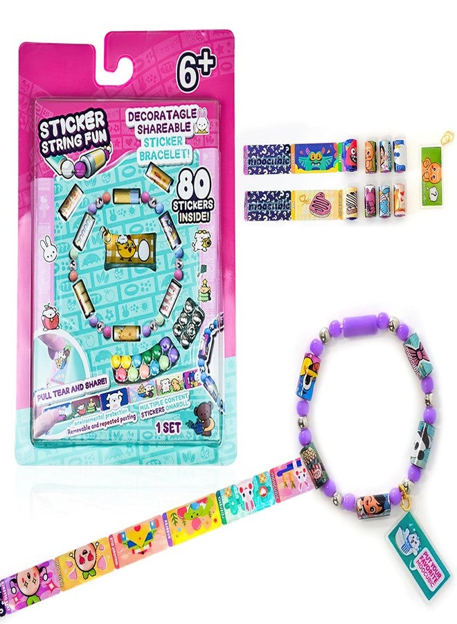 Flavizo DIY Sticker Rolls Bracelet & Band Kit for Kids Girls - 80 Pcs Reusable Cartoon Stickers, Spacer Beads, 8 Bracelet Rolls - Creative Craft & Gift Set, Multicolor - Image 1